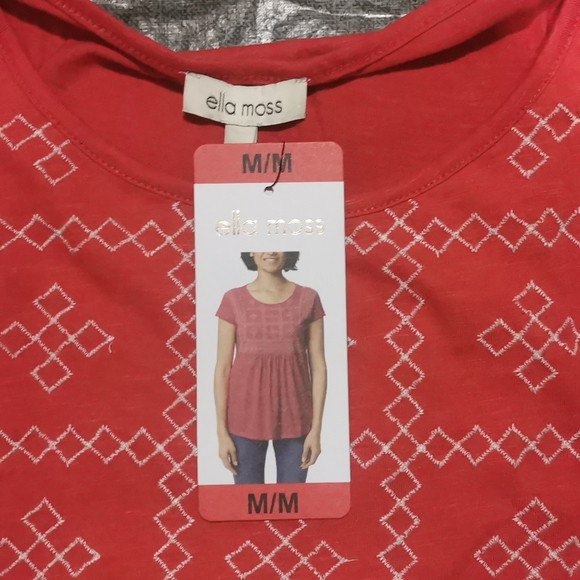 Ella Moss Medium New pinkish red smock style T shirt short sleeves embroidery M - Picture 5 of 11